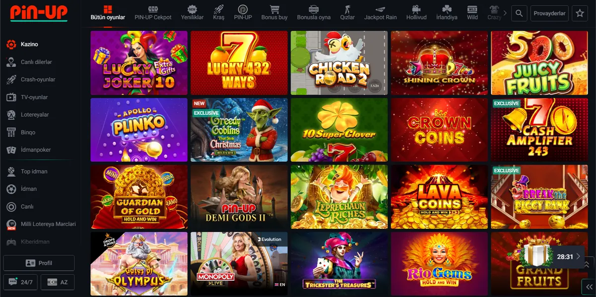 PinUp tətbiqində məşhur oyunlar